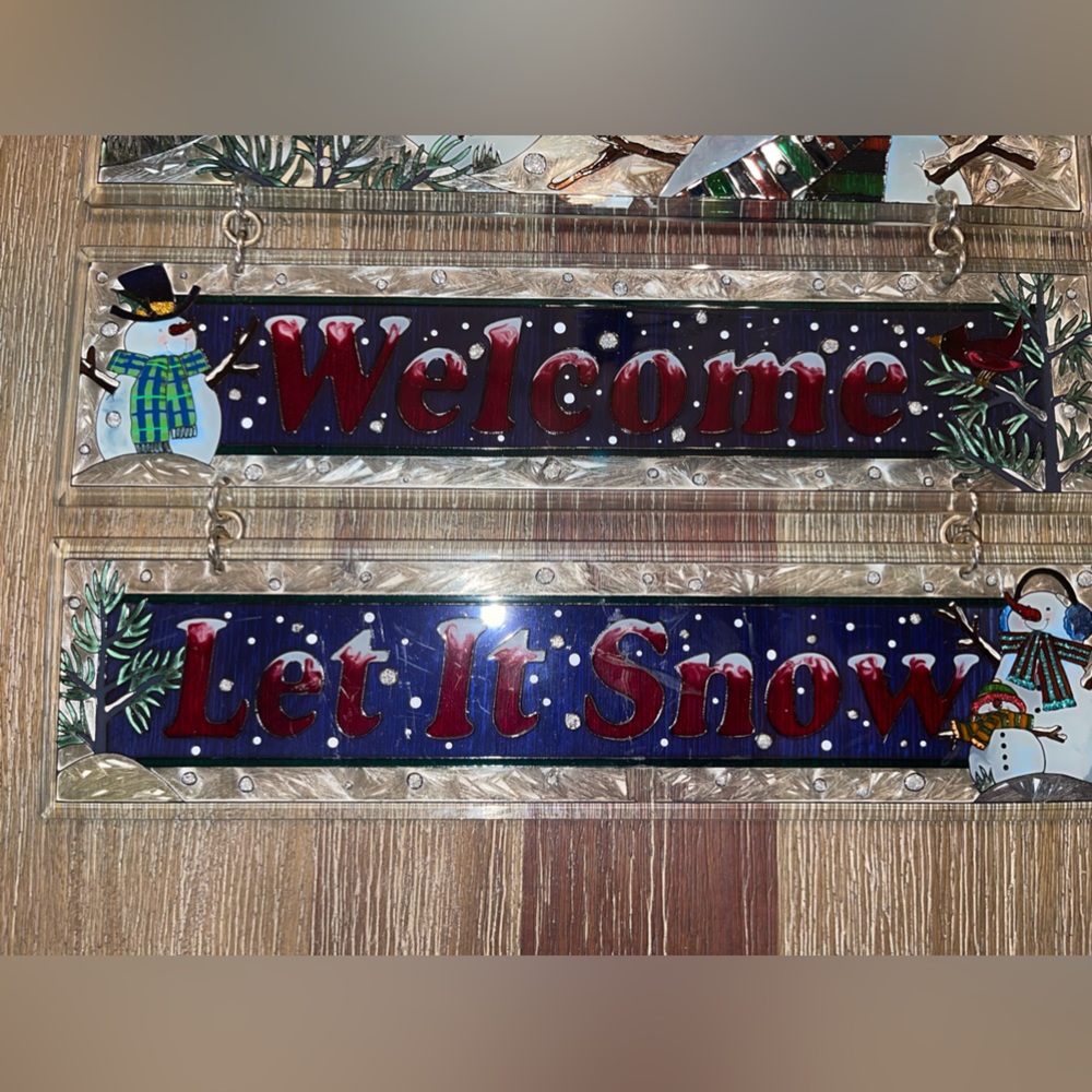 AMIA Christmas Stained Glass Snowmen Welcome, Let it Snow‎ Sign - Picture 8 of 9